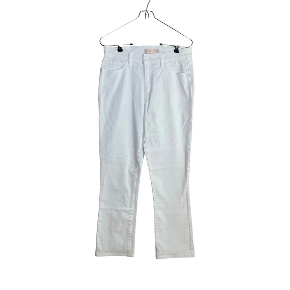 White Cropped Slim Jeans Women's 28 Tory Burch Designer Stretch Denim Preppy